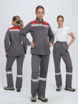 Костюм женский Веснис-1 СОП (тк.Смесовая,210) брюки, т.серый/красный купить в Ростове-на-Дону, опт. Факел-Дон