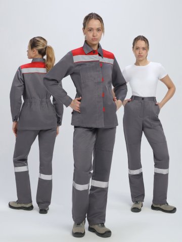 Костюм женский Веснис-1 СОП (тк.Смесовая,210) брюки, т.серый/красный купить в Ростове-на-Дону, опт. Факел-Дон