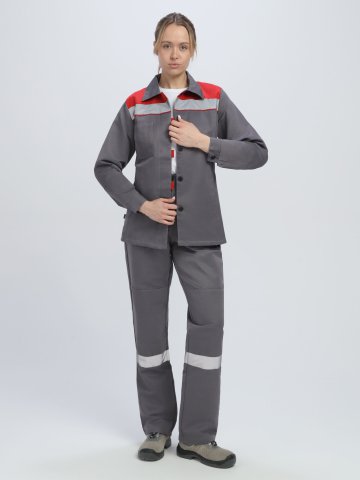 Костюм женский Веснис-1 СОП (тк.Смесовая,210) брюки, т.серый/красный купить в Ростове-на-Дону, опт. Факел-Дон