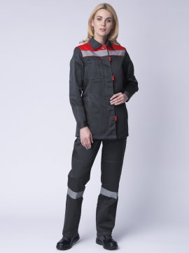 Костюм женский Веснис-2 СОП (тк.Смесовая,210) п/к, т.серый/красный купить в Ростове-на-Дону, опт. Факел-Дон